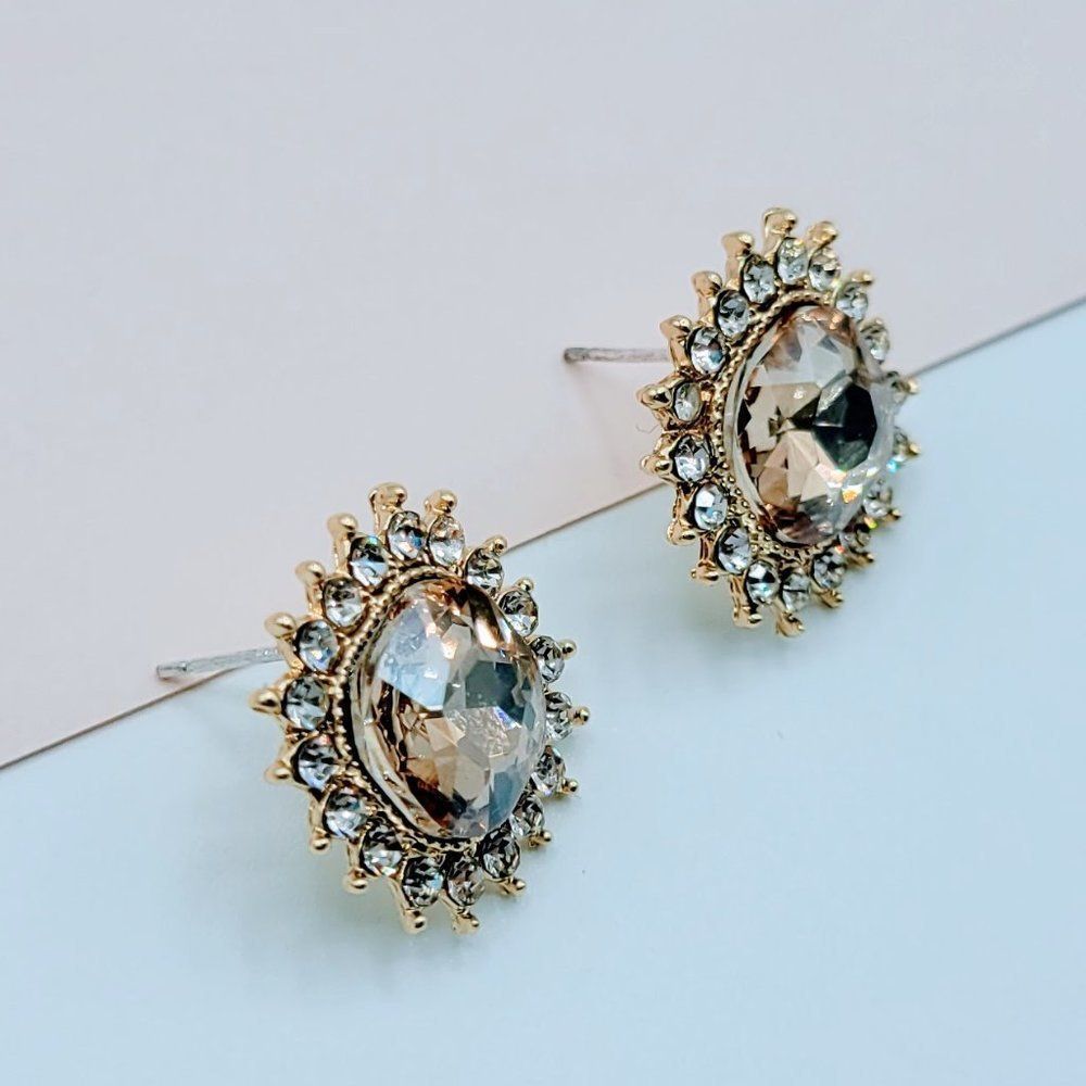 7/$35 Beige Crystal Large Stud Earrings - Picture 7 of 10